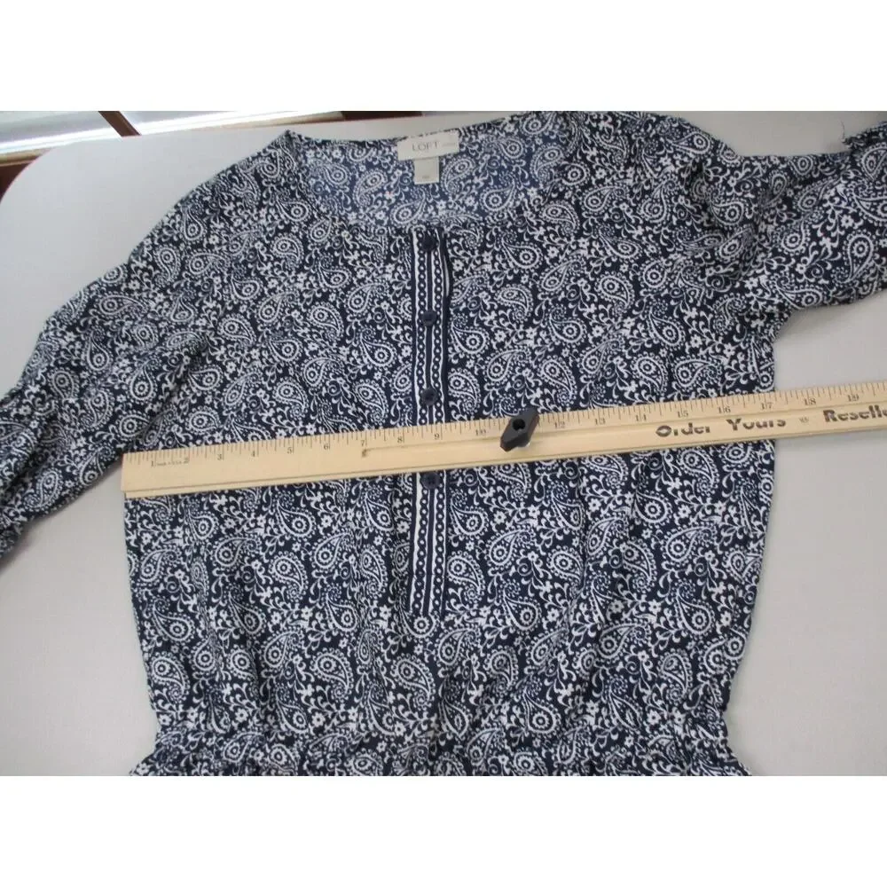 Ann Taylor LOFT Romper Womens 00P Blue Paisley Shorts Roll Tab Top XSP XS Petite - Picture 10 of 16